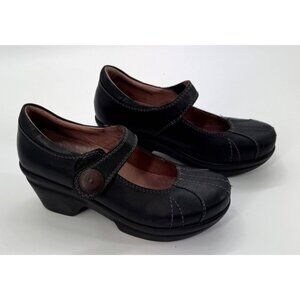 Sanita Black Leather Mary Jane Comfort Clogs Shoes Size 7 / 38 With Button Strap